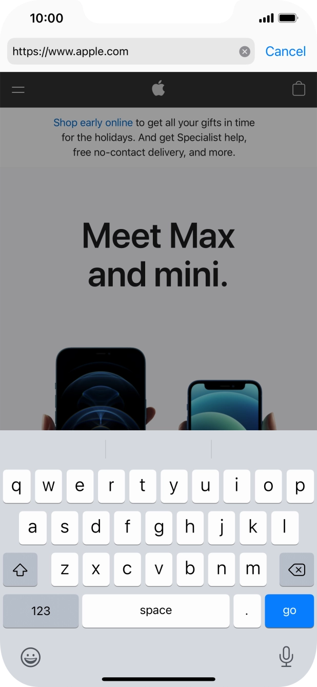 Key in the address of the required web page and press go.