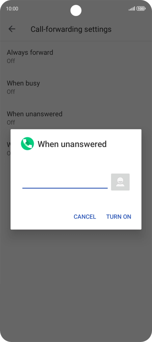 Key in +61101 and press TURN ON.
