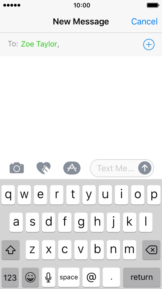 Press the text input field and write the text for your text message.