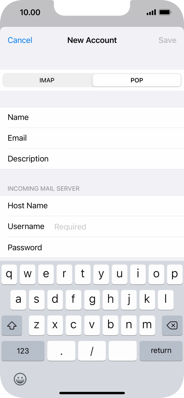Press Username and key in the username for your email account.