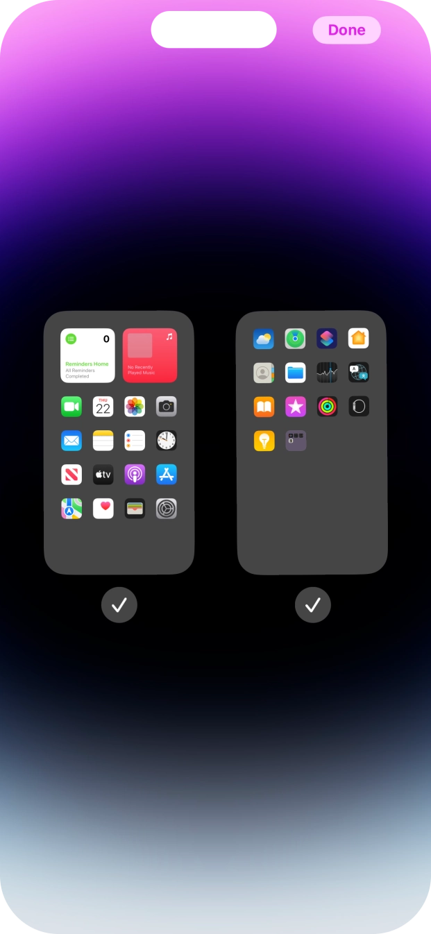 Press the fields below the required home screens to select or deselect them.