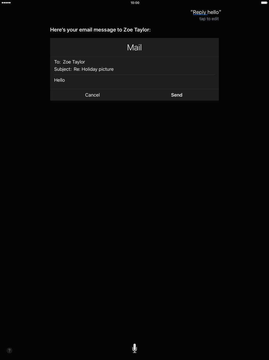 If an application is open on your tablet, such as a Mail, you can also use the functions available here, e.g.: REPLY [text].