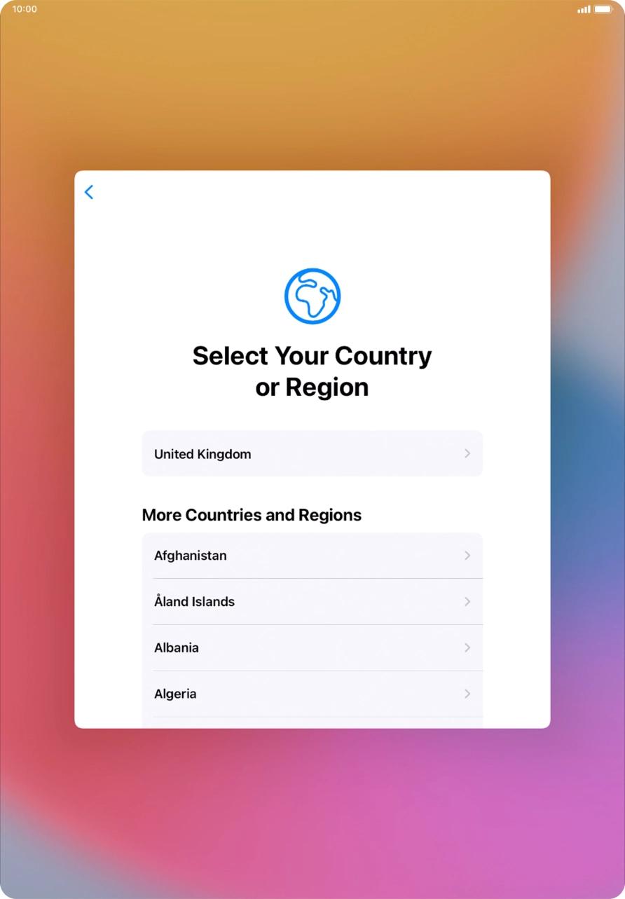 Press the required country or area. Press the required country or area.