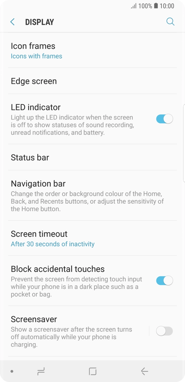 Press Screen timeout.