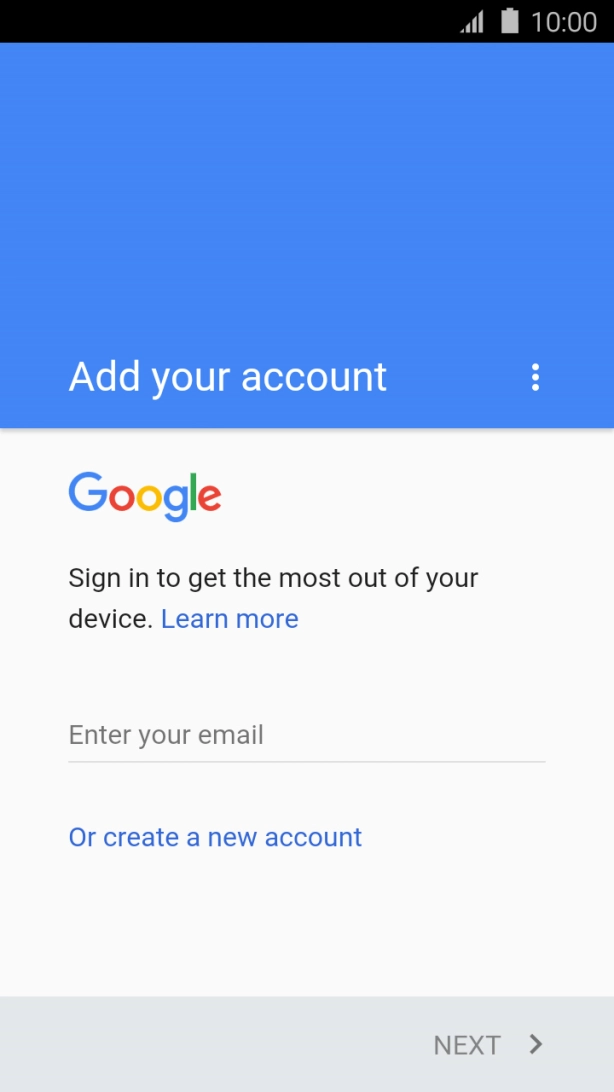 If you don't have a Google account, press Or create a new account and follow the instructions on the screen to create an account.