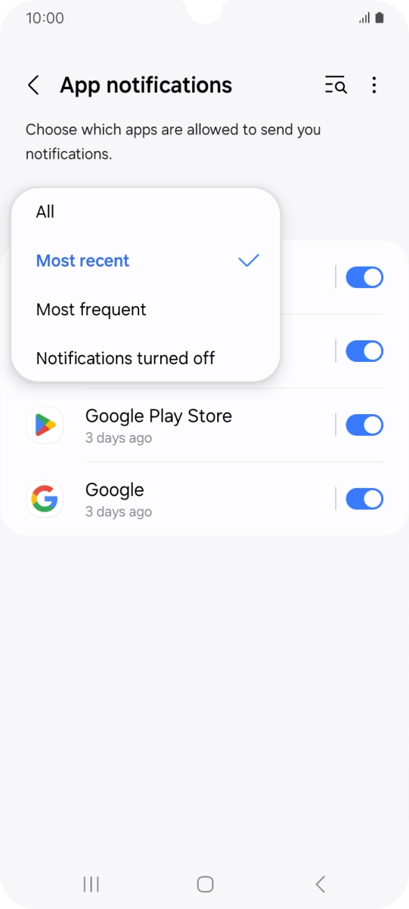 Press the required setting.