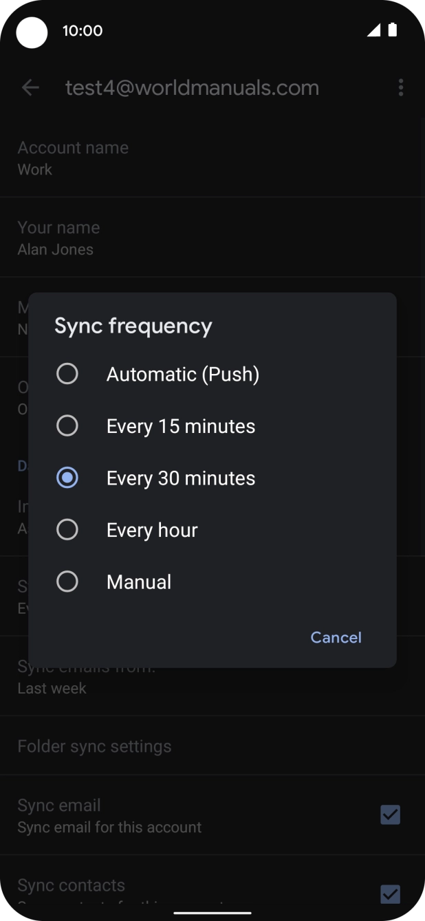 Press the required setting.