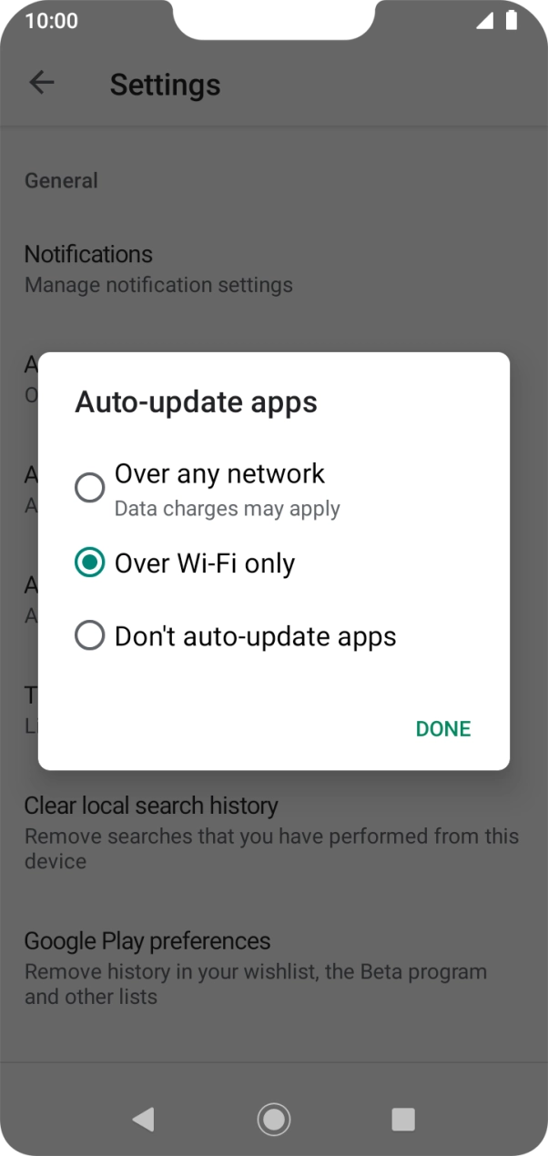 To turn on automatic update of apps using mobile network, press Over any network.