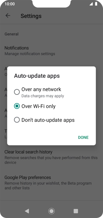 To turn on automatic update of apps using mobile network, press Over any network. To turn on automatic update of apps using mobile network, press Over any network.
