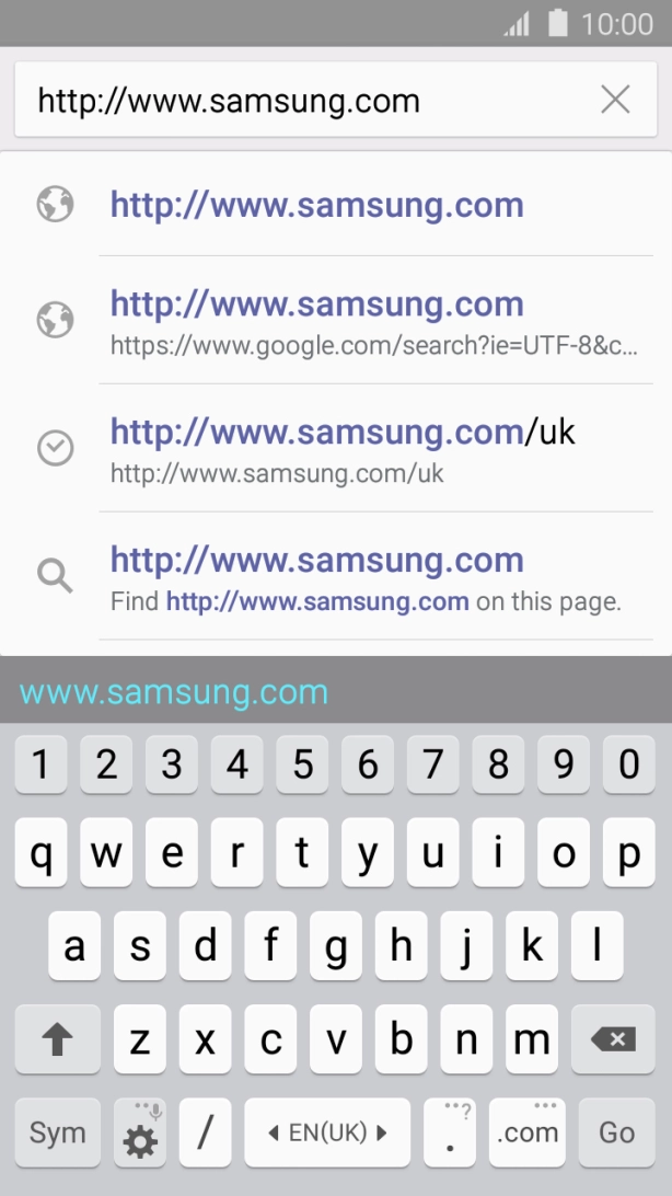 Key in the address of the required web page and press Go. Key in the address of the required web page and press Go.