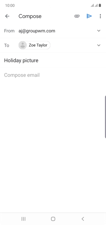 Press the text input field and write the text for your email. Press the text input field and write the text for your email.