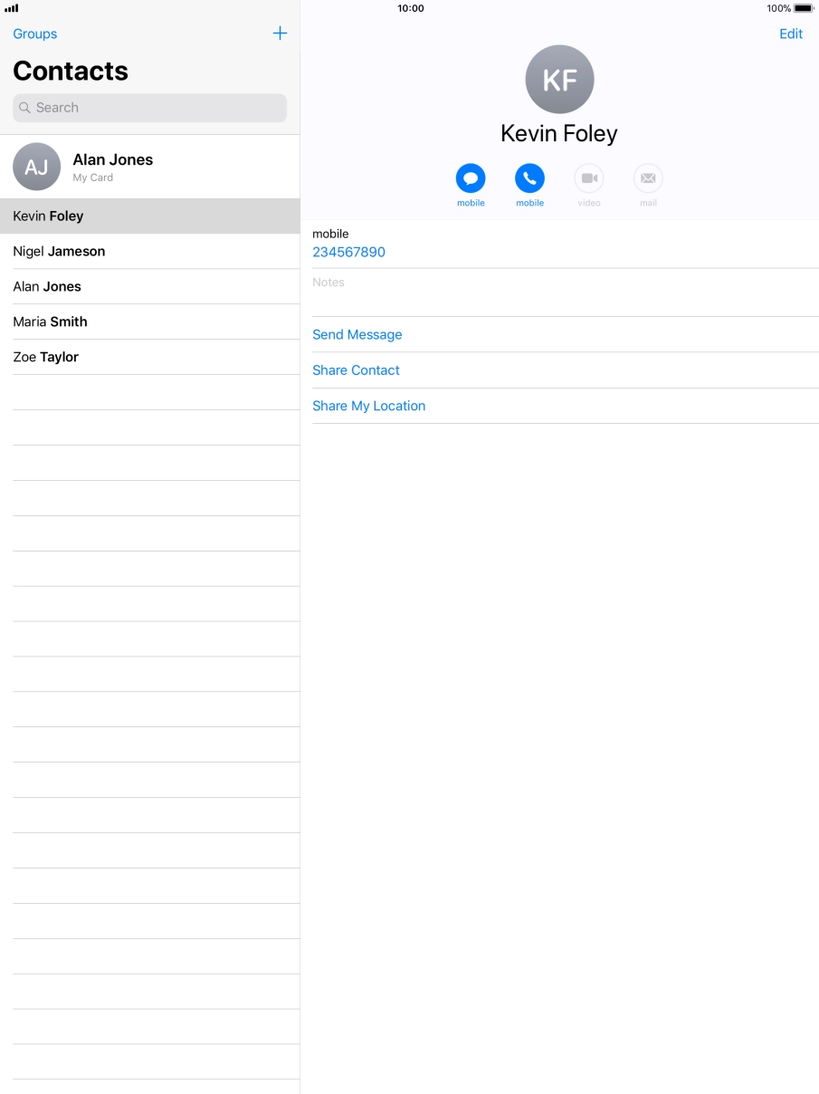 Press the required contact.