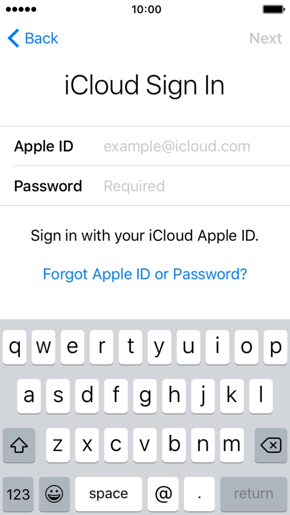 Press example@icloud.com and key in the username for your Apple ID.