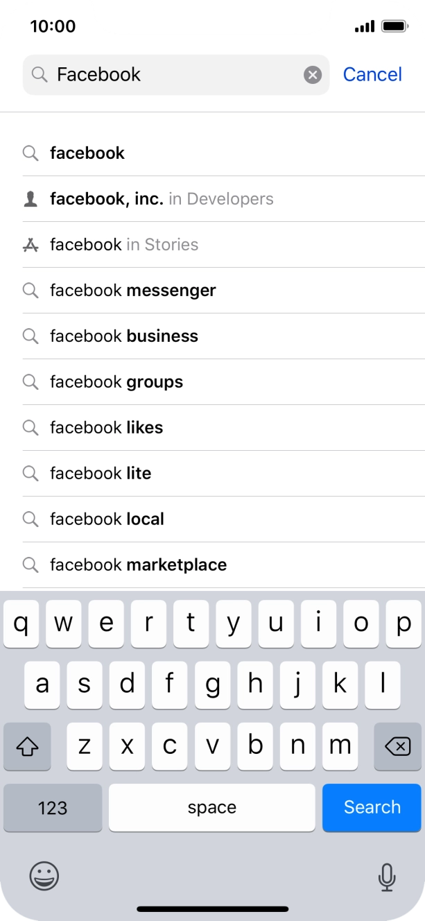 Key in Facebook and press Search.