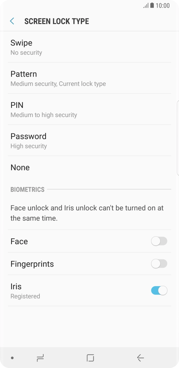 Press None and follow the instructions on the screen to turn off use of phone lock code.