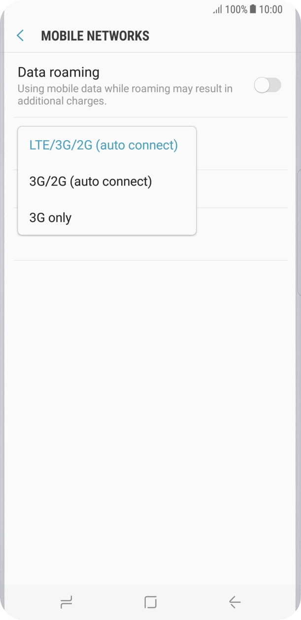 Press the required network mode.