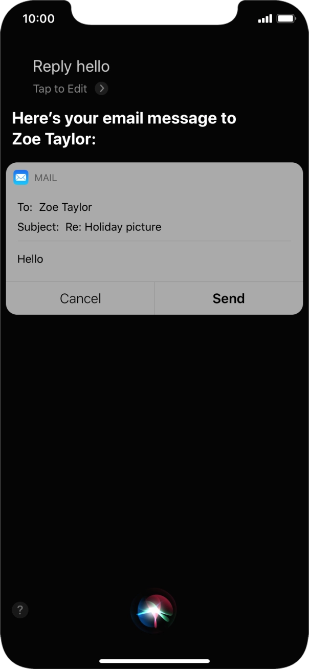 If an application is open on your phone, such as a Mail, you can also use the functions available here, e.g.: REPLY [text].