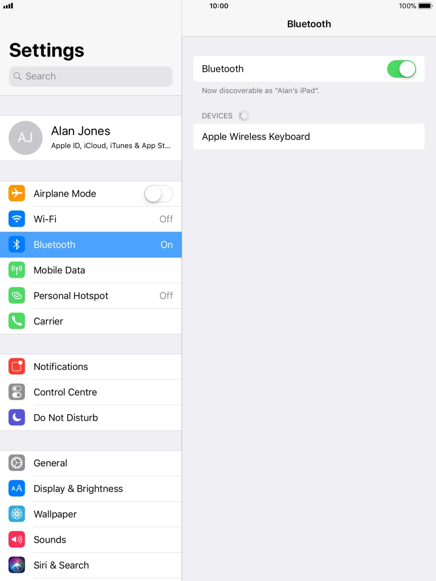 Press the required Bluetooth device and follow the instructions on the screen to pair the device with your tablet.