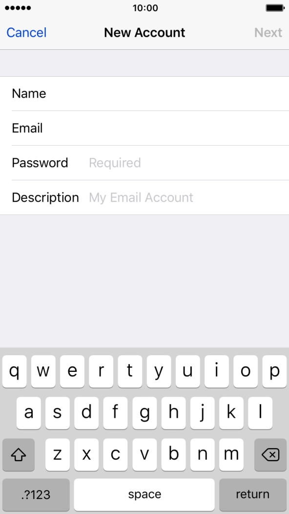 Press Password and key in the password for your email account.