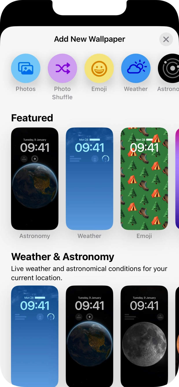 Press the required category and follow the instructions on the screen to select the required background image.