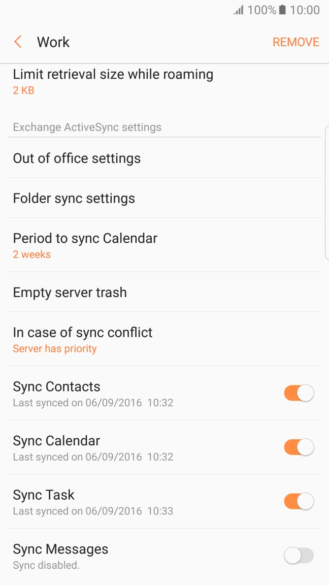 Press the required data types to turn synchronisation on or off.