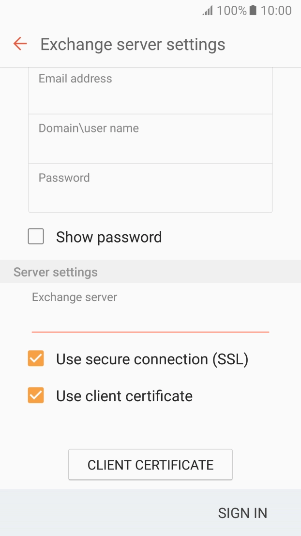 If you turn on the function, press CLIENT CERTIFICATE and follow the instructions on the screen to install the required certificate. If you turn on the function, press CLIENT CERTIFICATE and follow the instructions on the screen to install the required certificate.