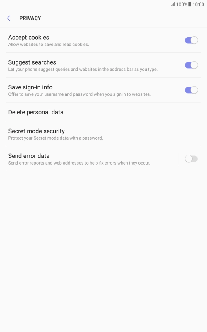 Press Delete personal data.