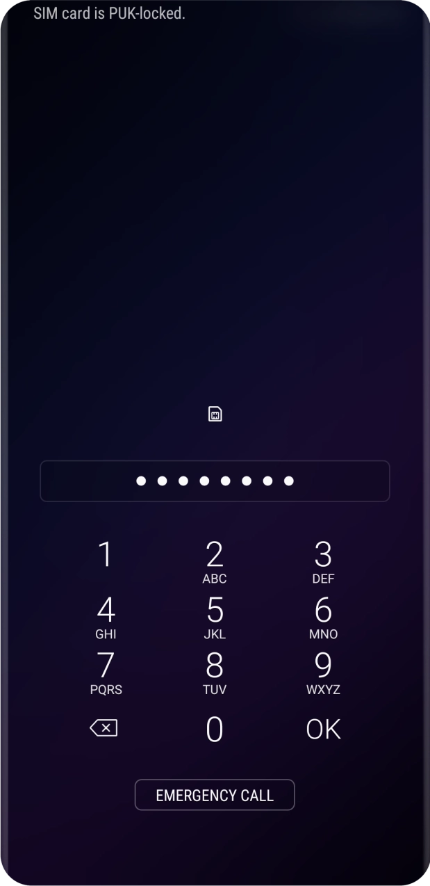 Key in the PUK and press OK.