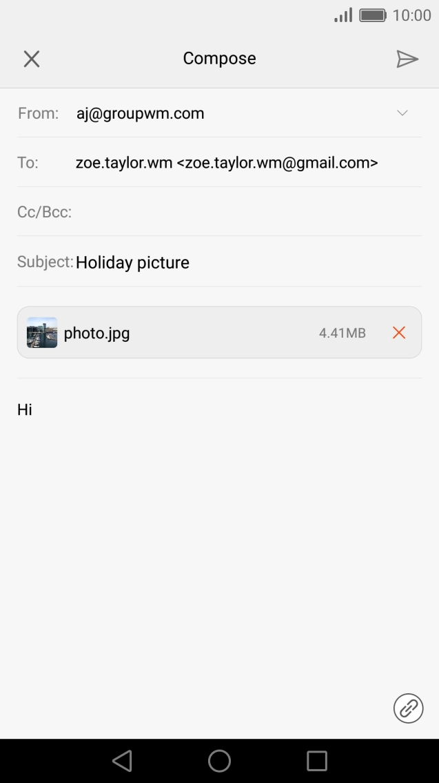 Press the send icon when you've finished your email.