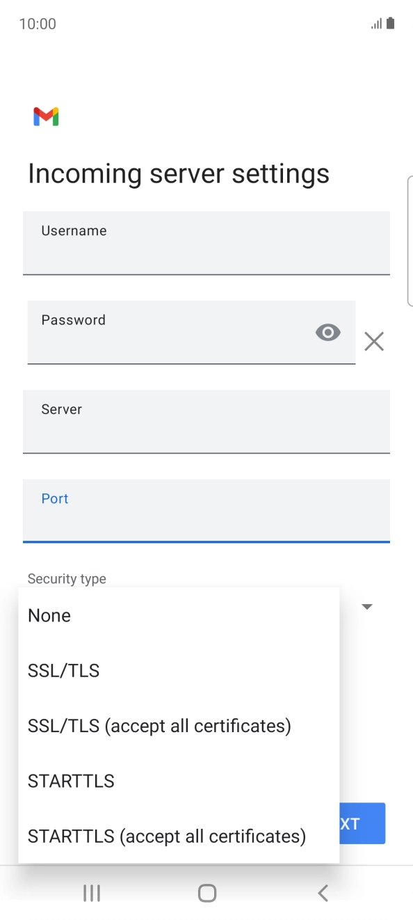 Press SSL /TLS (accept all certificates).