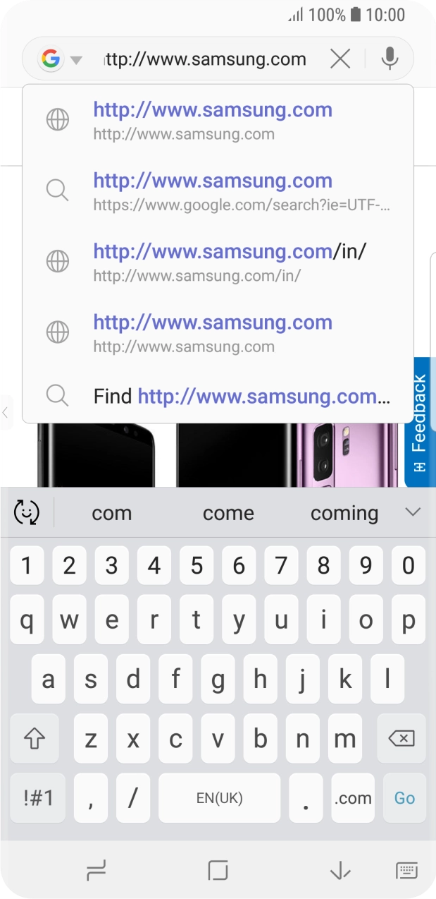 Key in the address of the required web page and press Go.