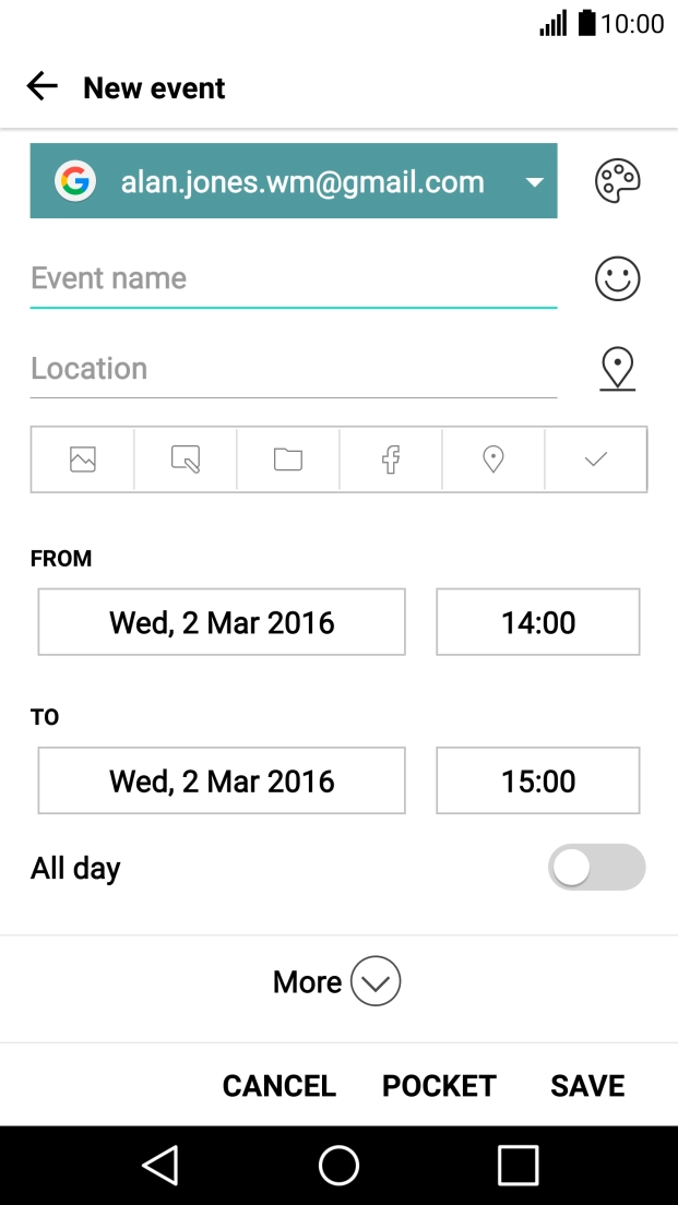 Press Event name and key in the subject for the appointment.