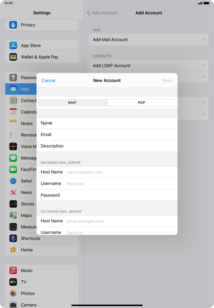 Press Host Name and key in the name of your email provider's incoming server.