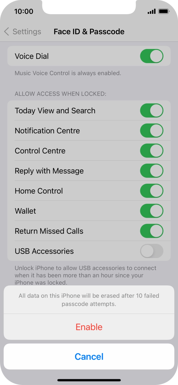 If you turn on the function, press Enable.