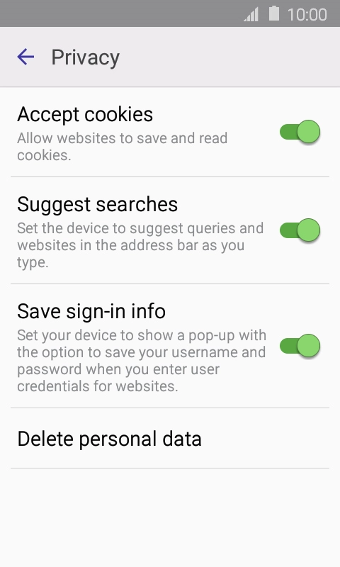Press Delete personal data.