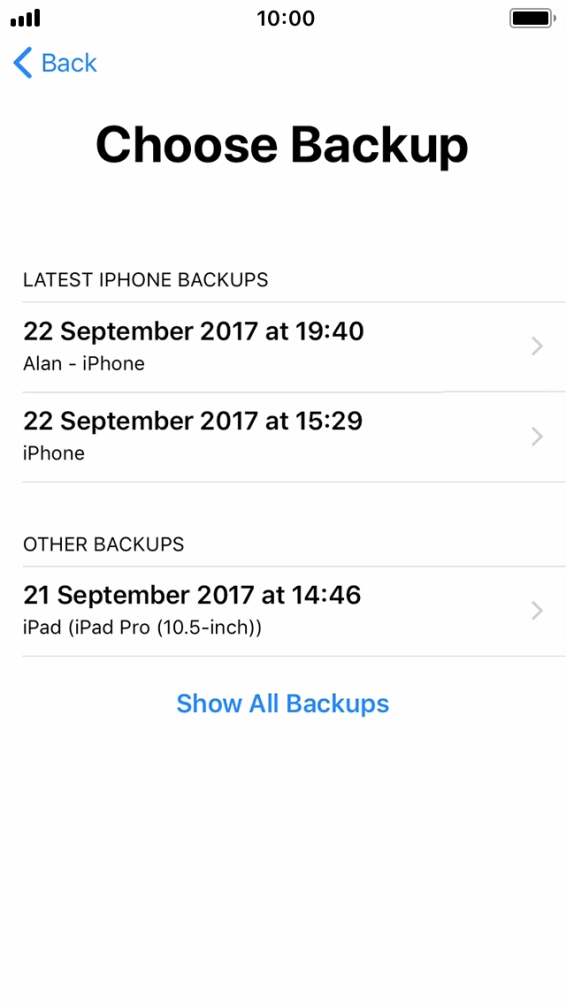 Press the required backup and your phone restores the content of the selected backup. Subsequently, follow the instructions on the screen to set up your phone and prepare it for use.