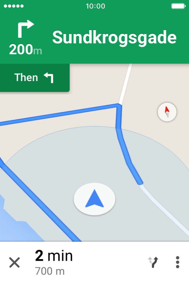 The travel information at the bottom of the screen shows your estimated time of arrival and distance to destination.
