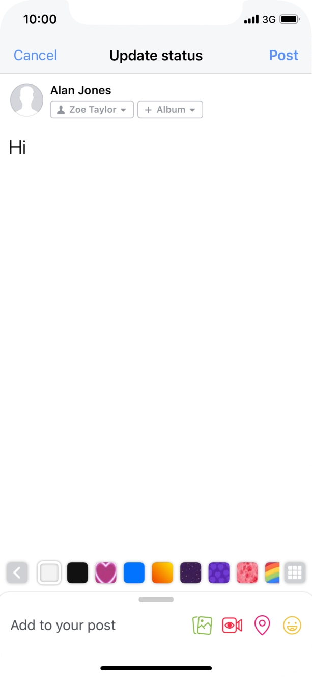 Write the required text and press Post.