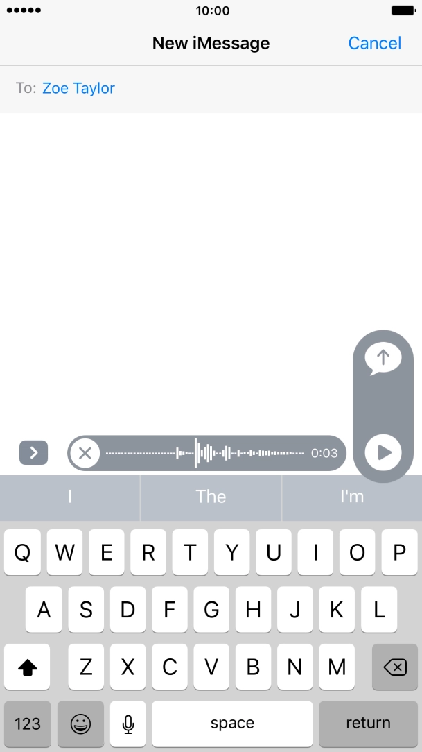 Let go to stop the sound recording and press arrow up to send the sound recording.