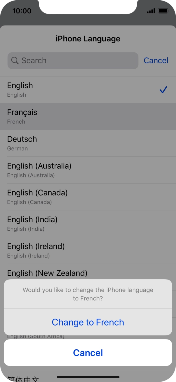 Press Change to ‹language›  and follow the instructions on the screen to change to the selected language.