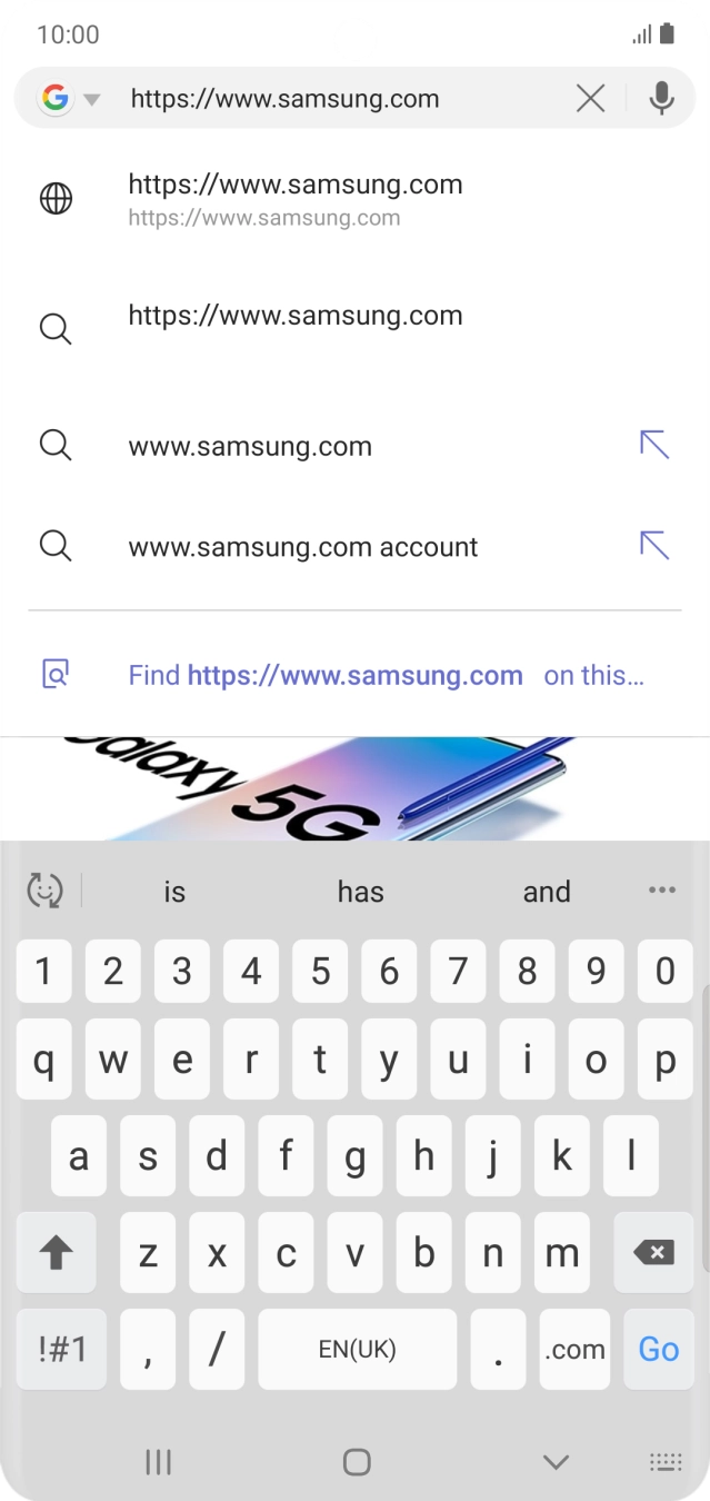 Key in the address of the required web page and press Go.