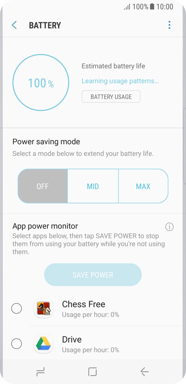 Press the required setting.