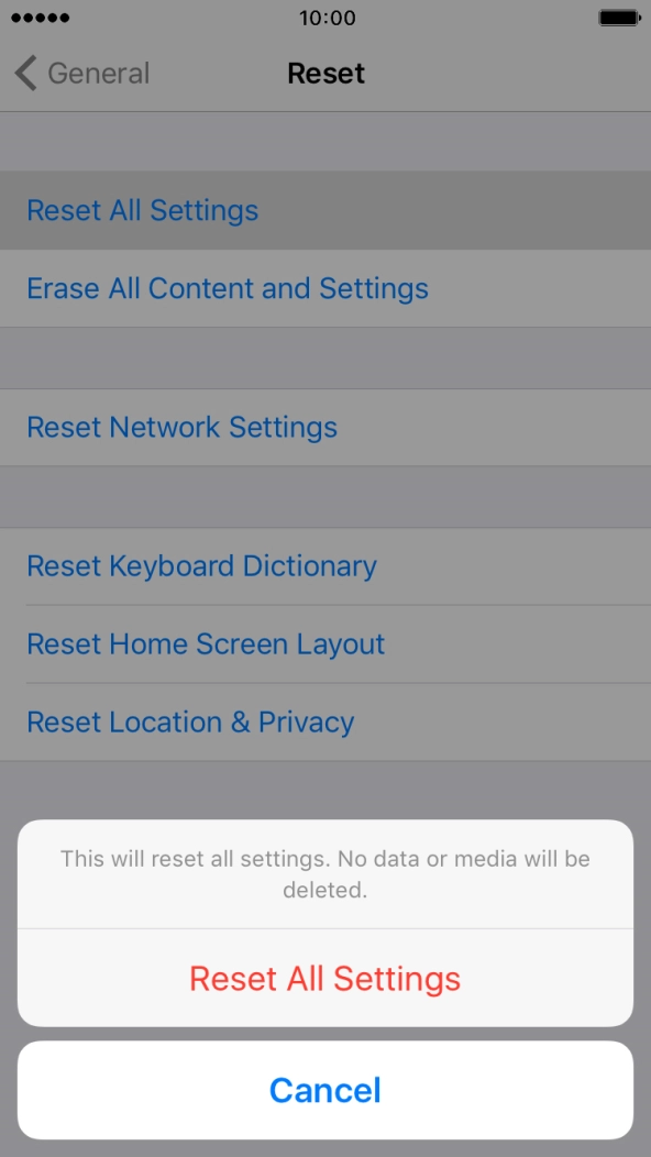 Press Reset All Settings.