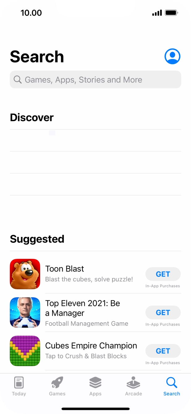 Press the search field and key in the name or subject of the required app.