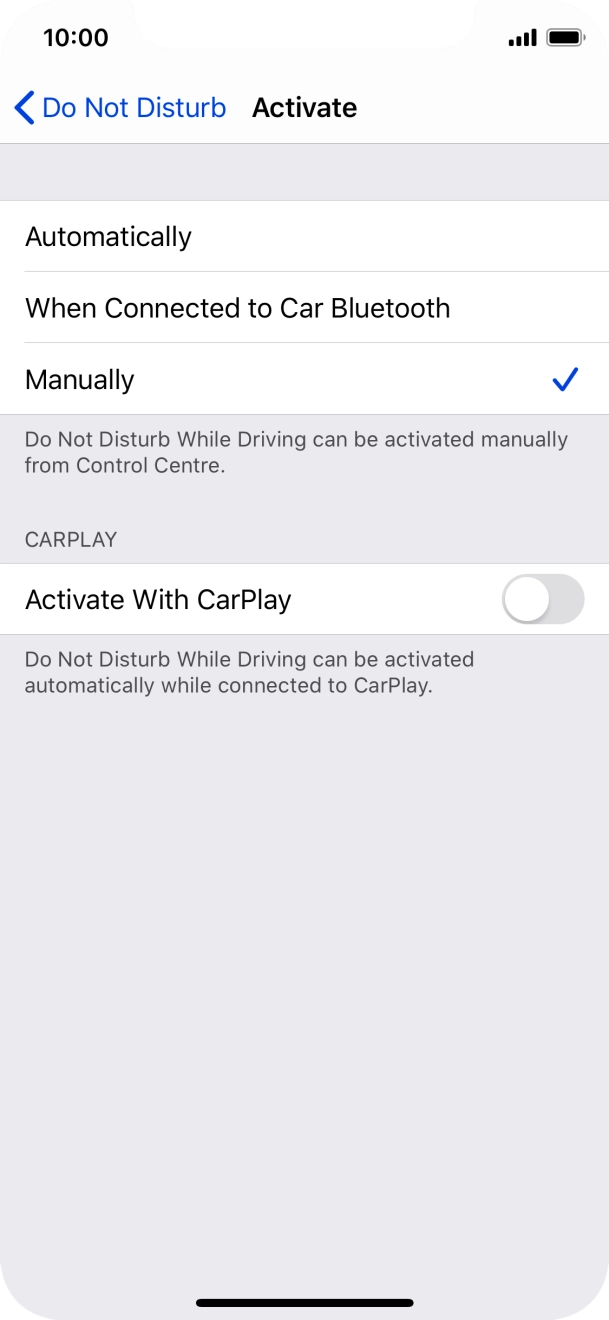 Press the required setting.