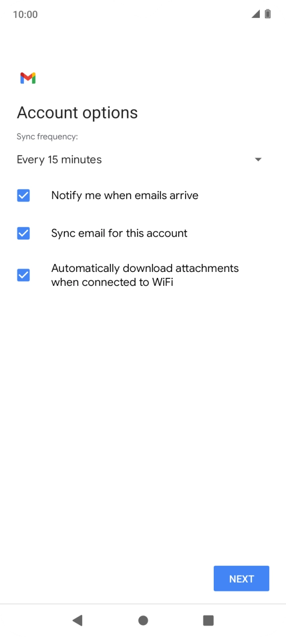 If this screen is displayed, your email account has been recognised and set up automatically. Follow the instructions on the screen to key in more information and finish setting up your phone.