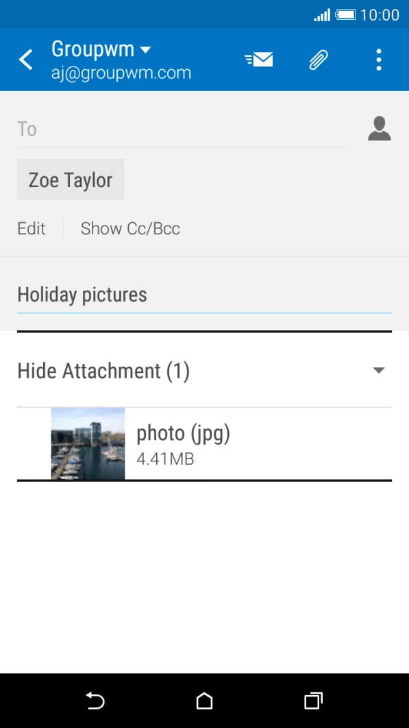 Press the text input field and write the text for your email.