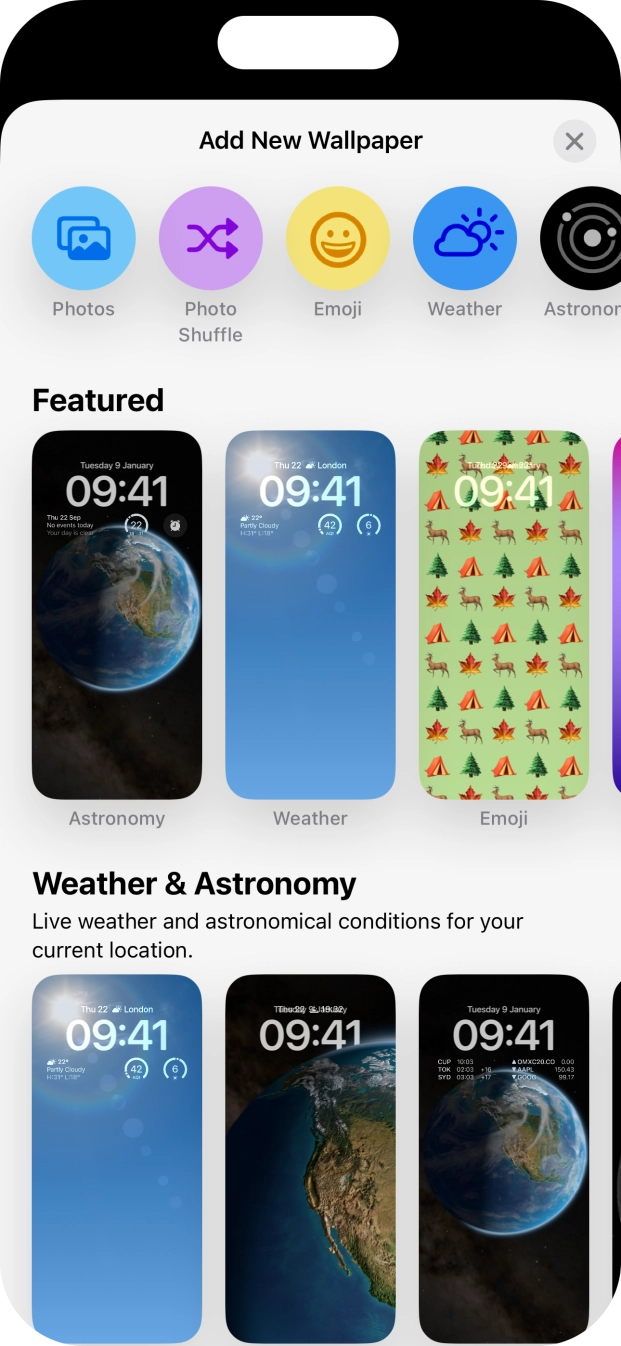 Press the required category and follow the instructions on the screen to select the required background image.