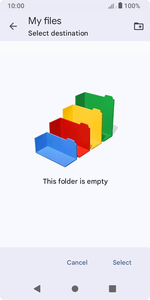 To create a new folder, press the new folder icon and follow the instructions on the screen to create a new folder.