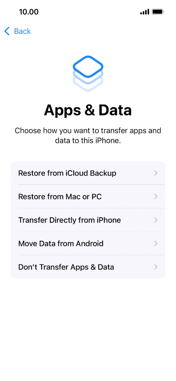 Press Don't Transfer Apps & Data and follow the instructions on the screen to finish the activation.